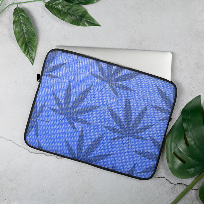 Righteous Bud's Blue Cannabis Leaf Laptop Sleeve