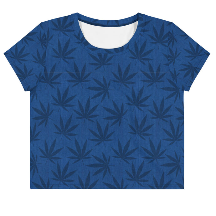 Righteous Bud's Blue Cannabis All-Over Print Crop T-Shirt