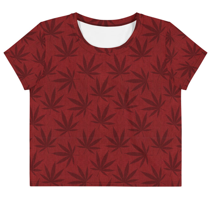 Righteous Bud's Red Cannabis All-Over Print Crop T-Shirt